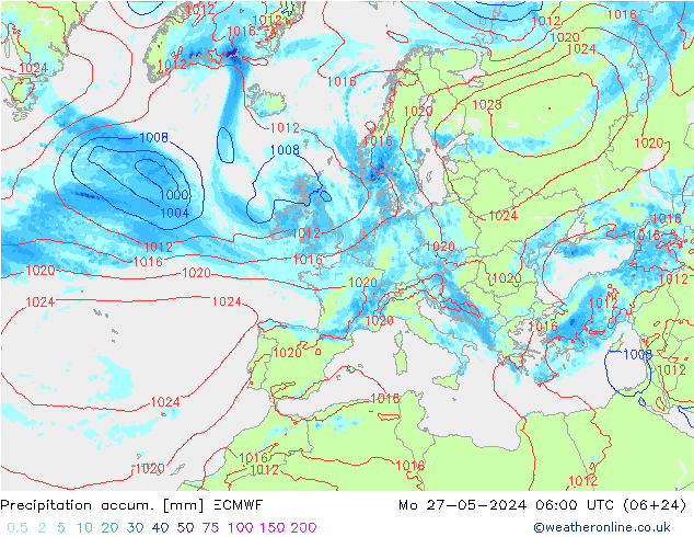 Precipitation accum. ECMWF lun 27.05.2024 06 UTC