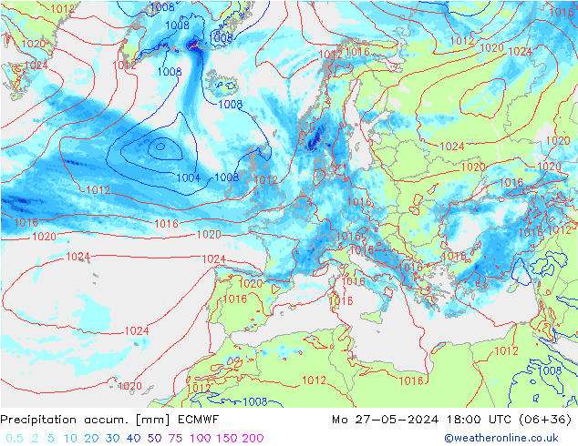 Precipitation accum. ECMWF Seg 27.05.2024 18 UTC