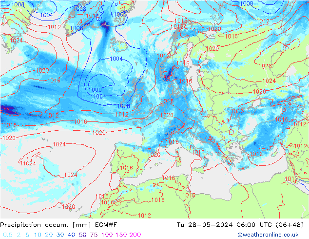 Nied. akkumuliert ECMWF Di 28.05.2024 06 UTC