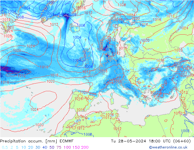 Precipitation accum. ECMWF Tu 28.05.2024 18 UTC