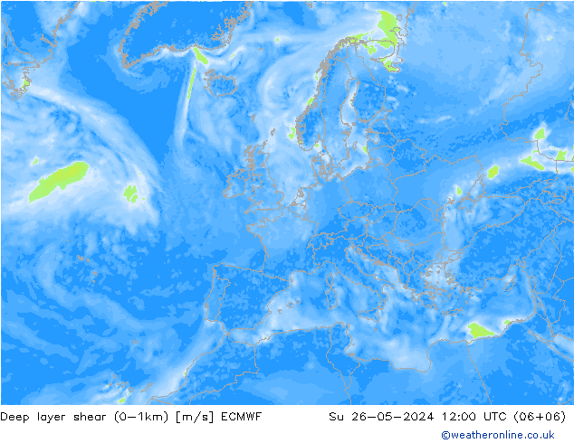 Deep layer shear (0-1km) ECMWF Ne 26.05.2024 12 UTC