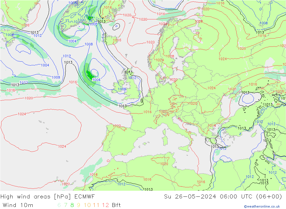 High wind areas ECMWF 星期日 26.05.2024 06 UTC