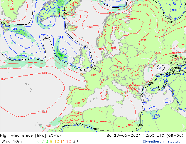 High wind areas ECMWF  26.05.2024 12 UTC
