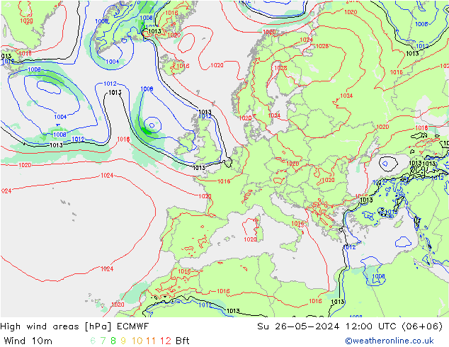 High wind areas ECMWF Вс 26.05.2024 12 UTC