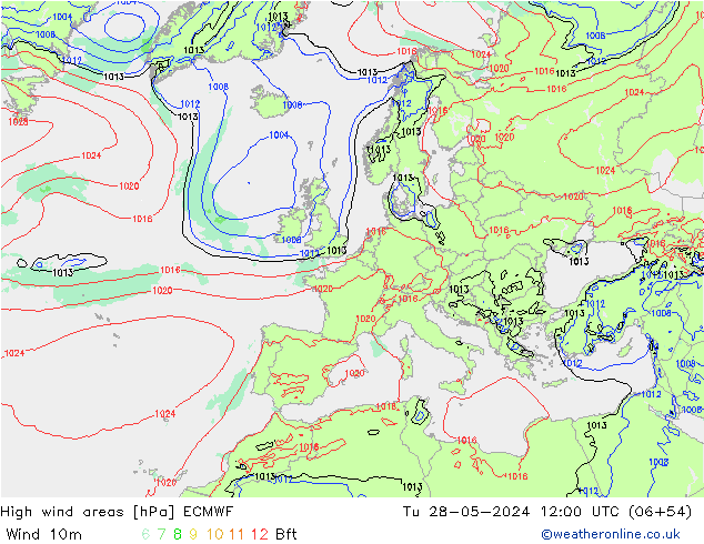 High wind areas ECMWF Tu 28.05.2024 12 UTC