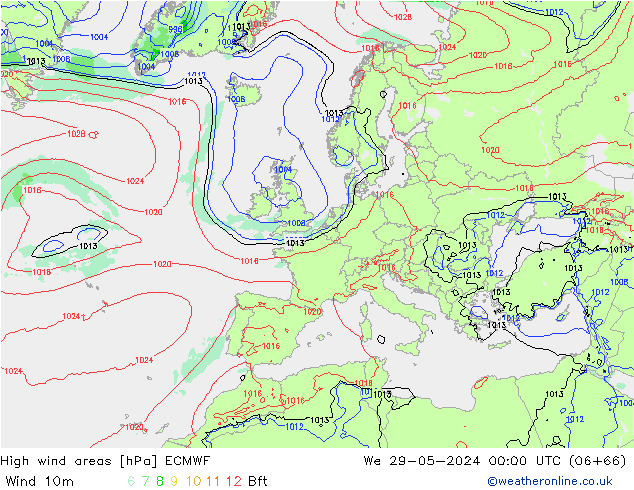 High wind areas ECMWF mer 29.05.2024 00 UTC