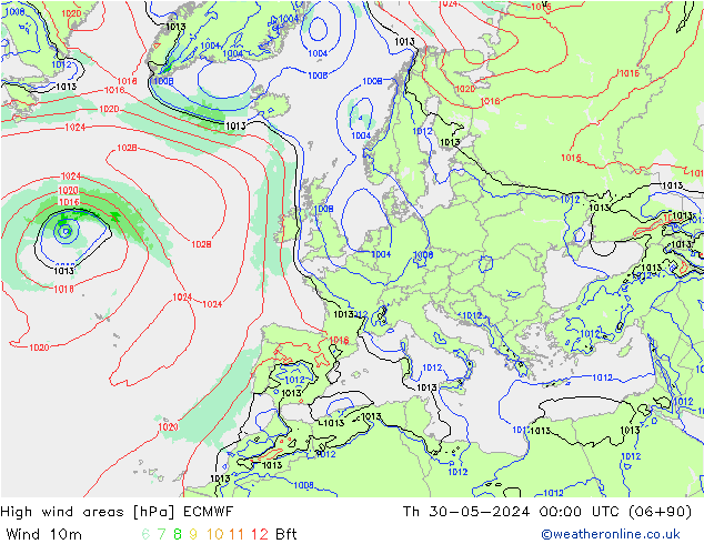 yüksek rüzgarlı alanlar ECMWF Per 30.05.2024 00 UTC