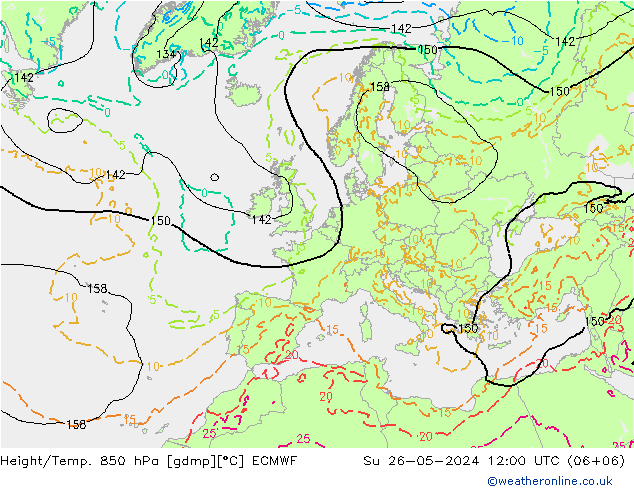 Z500/Rain (+SLP)/Z850 ECMWF 星期日 26.05.2024 12 UTC