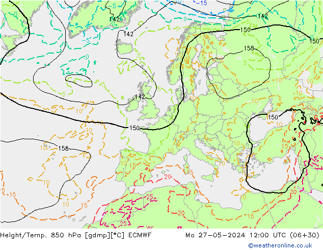 Z500/Rain (+SLP)/Z850 ECMWF Mo 27.05.2024 12 UTC