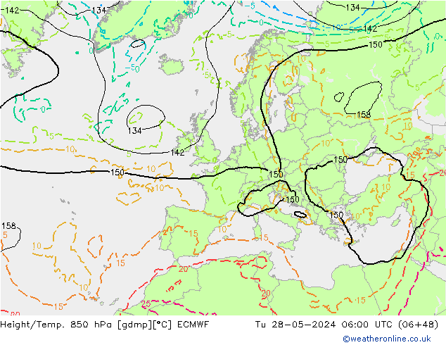 Z500/Yağmur (+YB)/Z850 ECMWF Sa 28.05.2024 06 UTC