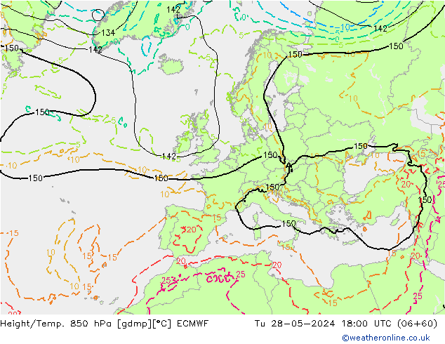 Z500/Yağmur (+YB)/Z850 ECMWF Sa 28.05.2024 18 UTC