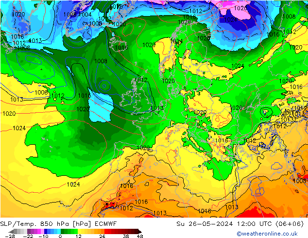 SLP/Temp. 850 hPa ECMWF So 26.05.2024 12 UTC