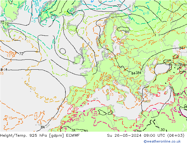 Height/Temp. 925 hPa ECMWF 星期日 26.05.2024 09 UTC