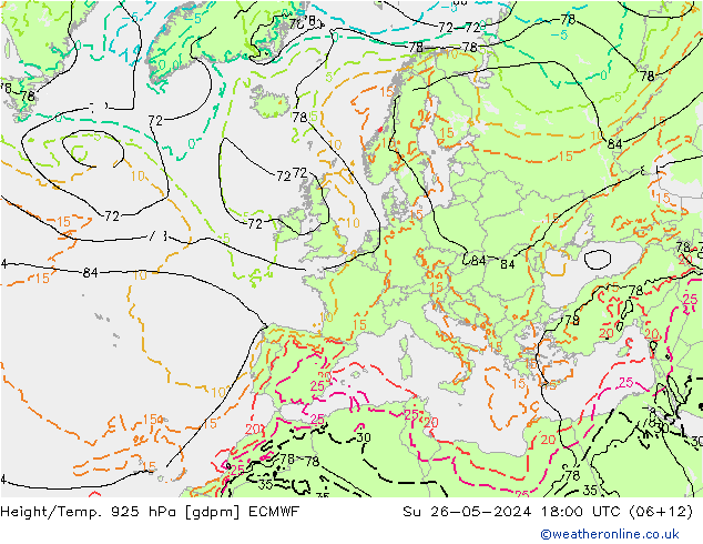 Hoogte/Temp. 925 hPa ECMWF zo 26.05.2024 18 UTC