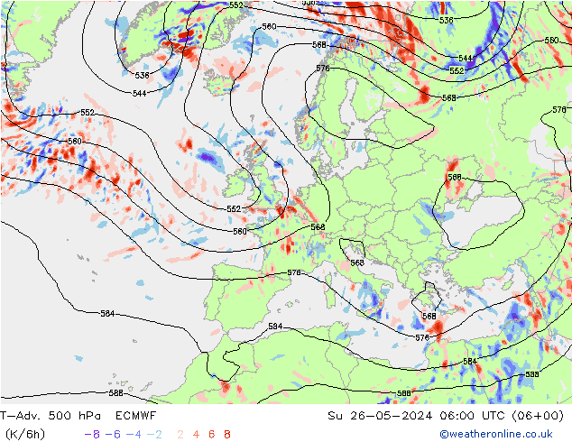 T-Adv. 500 hPa ECMWF 星期日 26.05.2024 06 UTC