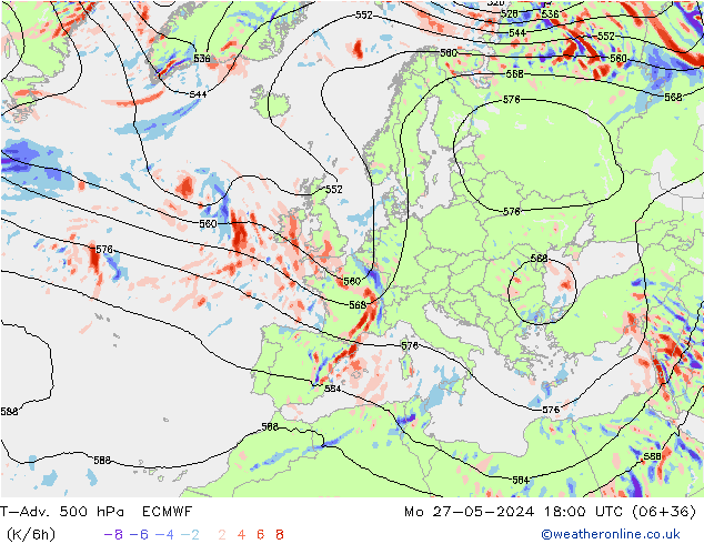 T-Adv. 500 hPa ECMWF Seg 27.05.2024 18 UTC