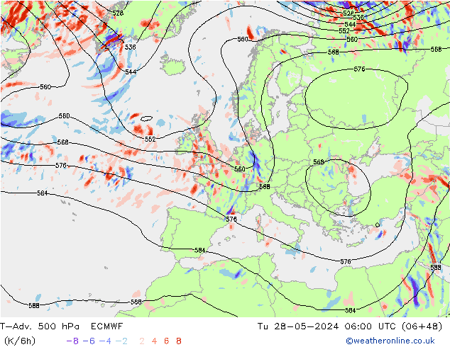 T-Adv. 500 hPa ECMWF mar 28.05.2024 06 UTC