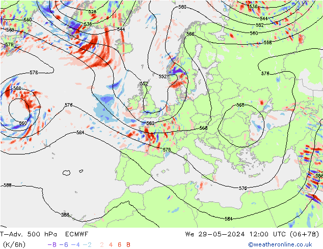 T-Adv. 500 hPa ECMWF mié 29.05.2024 12 UTC