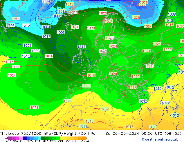 Thck 700-1000 hPa ECMWF Su 26.05.2024 09 UTC