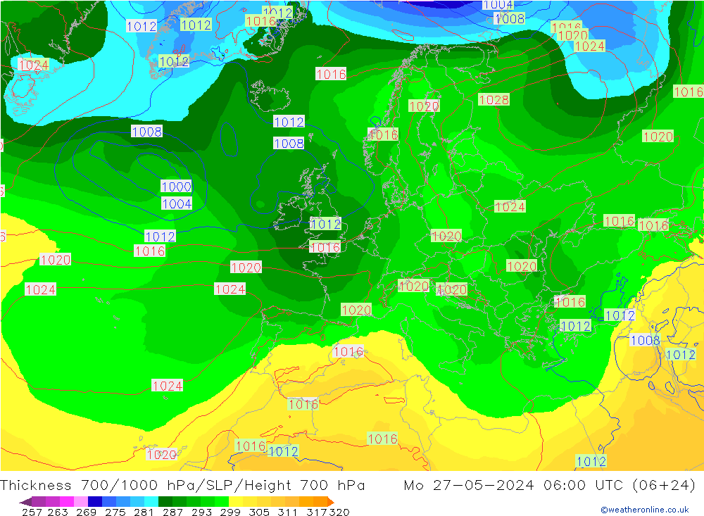 Thck 700-1000 hPa ECMWF Po 27.05.2024 06 UTC