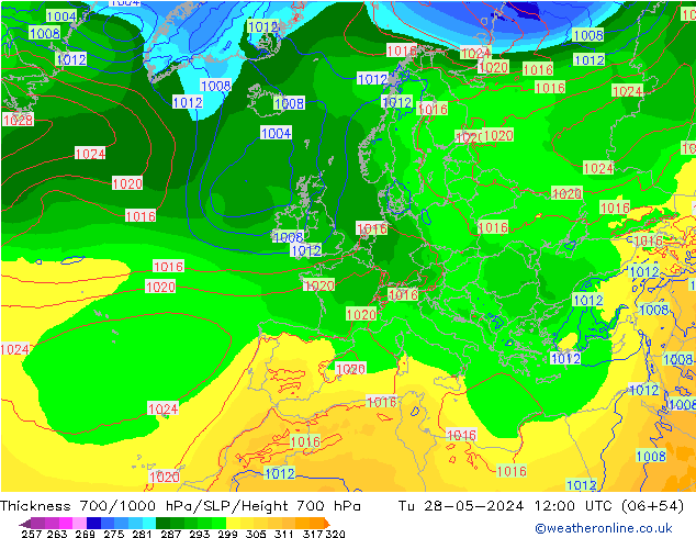 Thck 700-1000 hPa ECMWF Ter 28.05.2024 12 UTC