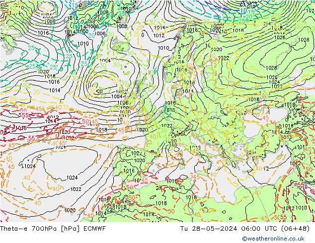 Theta-e 700hPa ECMWF Ter 28.05.2024 06 UTC