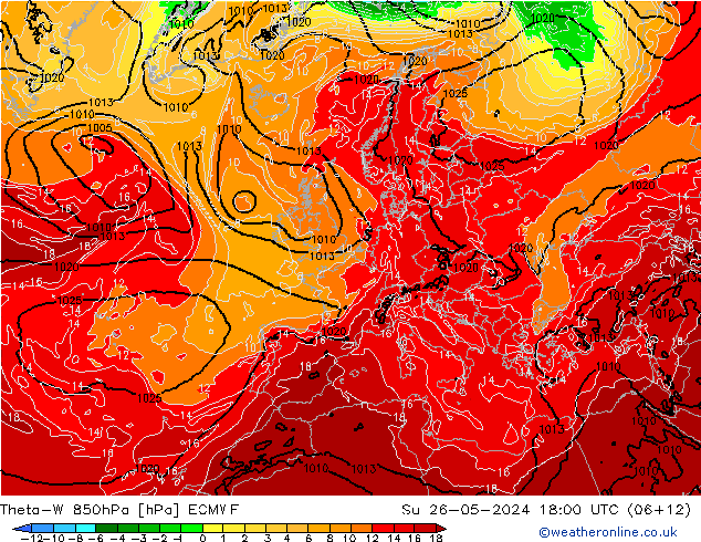 Theta-W 850hPa ECMWF So 26.05.2024 18 UTC