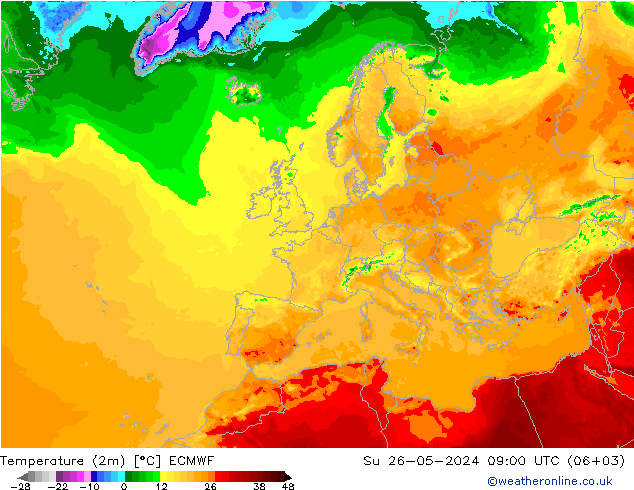 карта температуры ECMWF Вс 26.05.2024 09 UTC