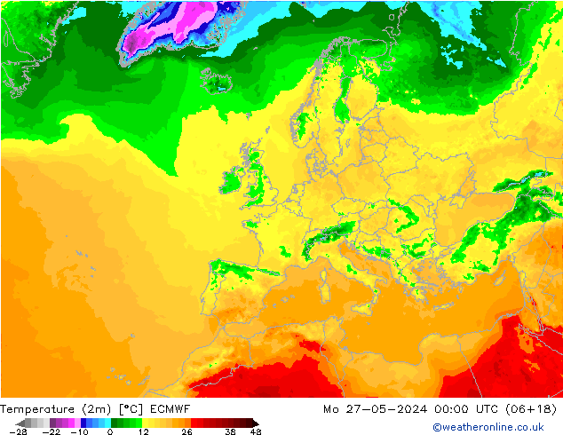 Temperatura (2m) ECMWF Seg 27.05.2024 00 UTC