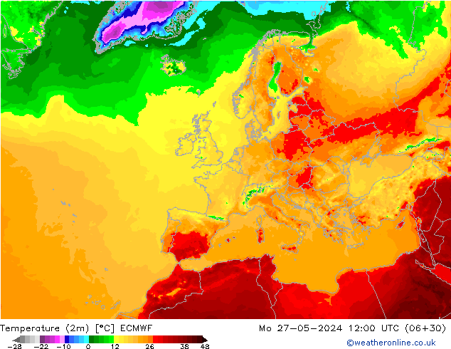 Sıcaklık Haritası (2m) ECMWF Pzt 27.05.2024 12 UTC