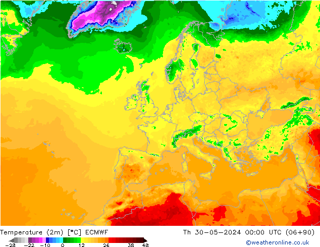 Temperatura (2m) ECMWF Qui 30.05.2024 00 UTC