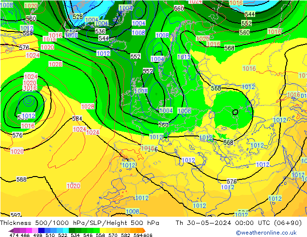 Schichtdicke 500-1000 hPa ECMWF Do 30.05.2024 00 UTC