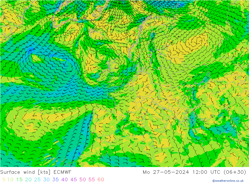 Vento 10 m ECMWF Seg 27.05.2024 12 UTC