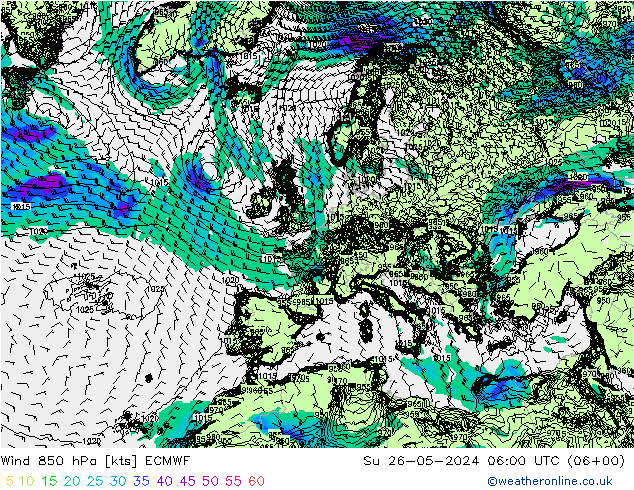Wind 850 hPa ECMWF zo 26.05.2024 06 UTC