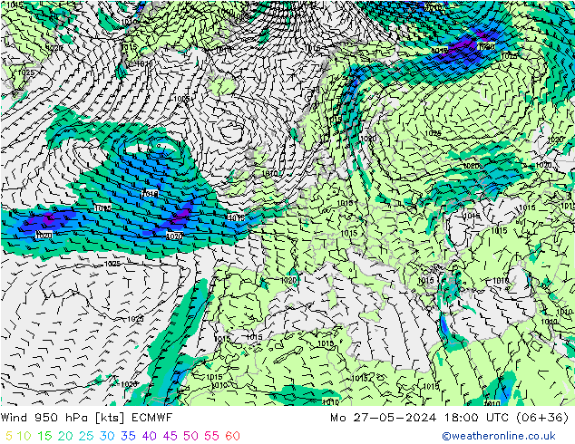 Wind 950 hPa ECMWF Mo 27.05.2024 18 UTC