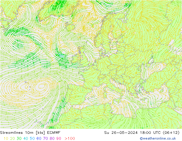 Ligne de courant 10m ECMWF dim 26.05.2024 18 UTC