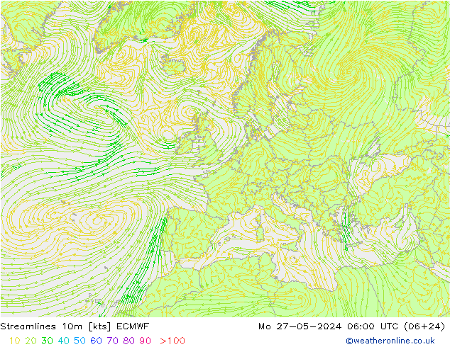Línea de corriente 10m ECMWF lun 27.05.2024 06 UTC