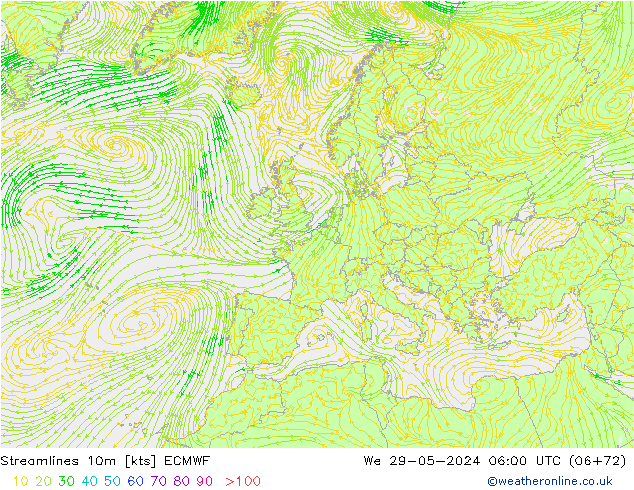 Streamlines 10m ECMWF St 29.05.2024 06 UTC