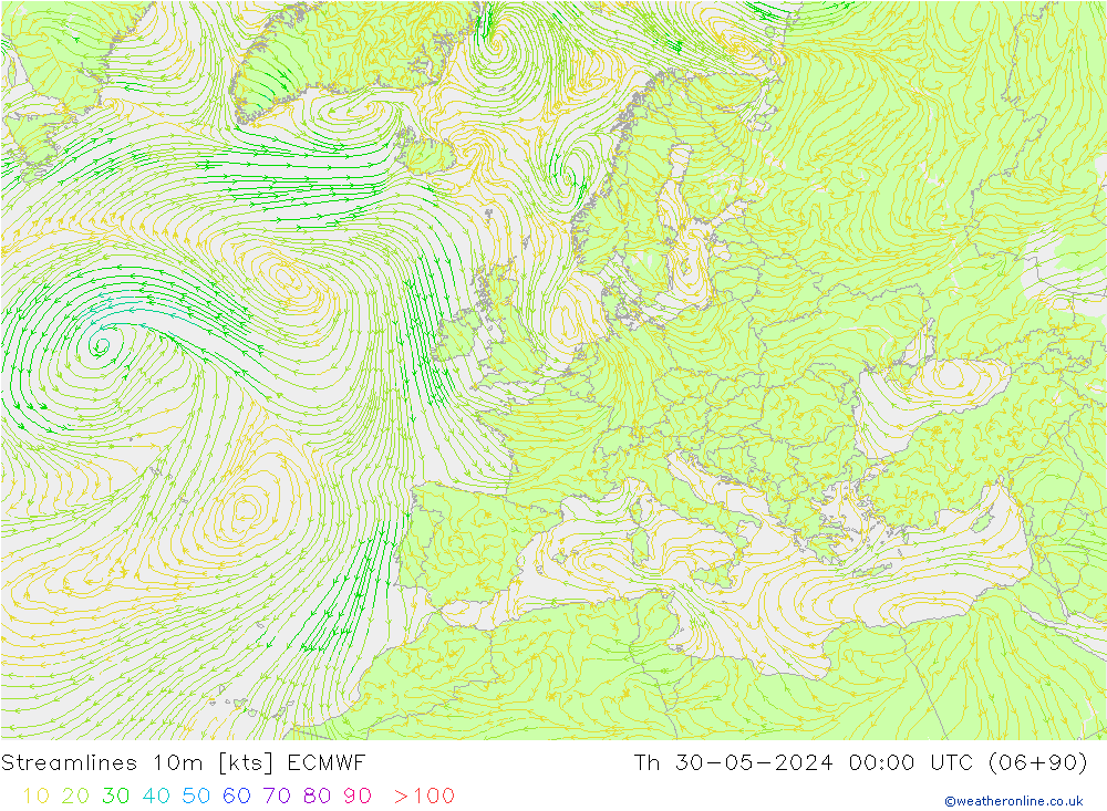 Streamlines 10m ECMWF Th 30.05.2024 00 UTC