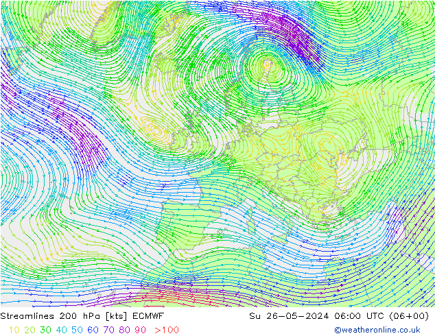 Rüzgar 200 hPa ECMWF Paz 26.05.2024 06 UTC