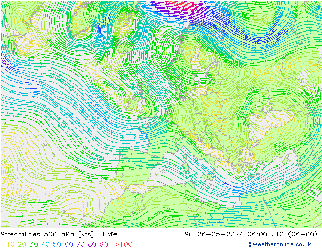 Ligne de courant 500 hPa ECMWF dim 26.05.2024 06 UTC