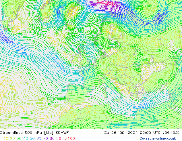 Línea de corriente 500 hPa ECMWF dom 26.05.2024 09 UTC