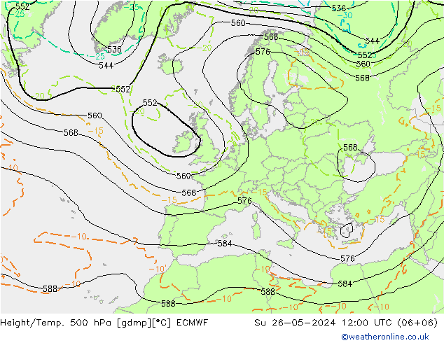 Z500/Rain (+SLP)/Z850 ECMWF nie. 26.05.2024 12 UTC