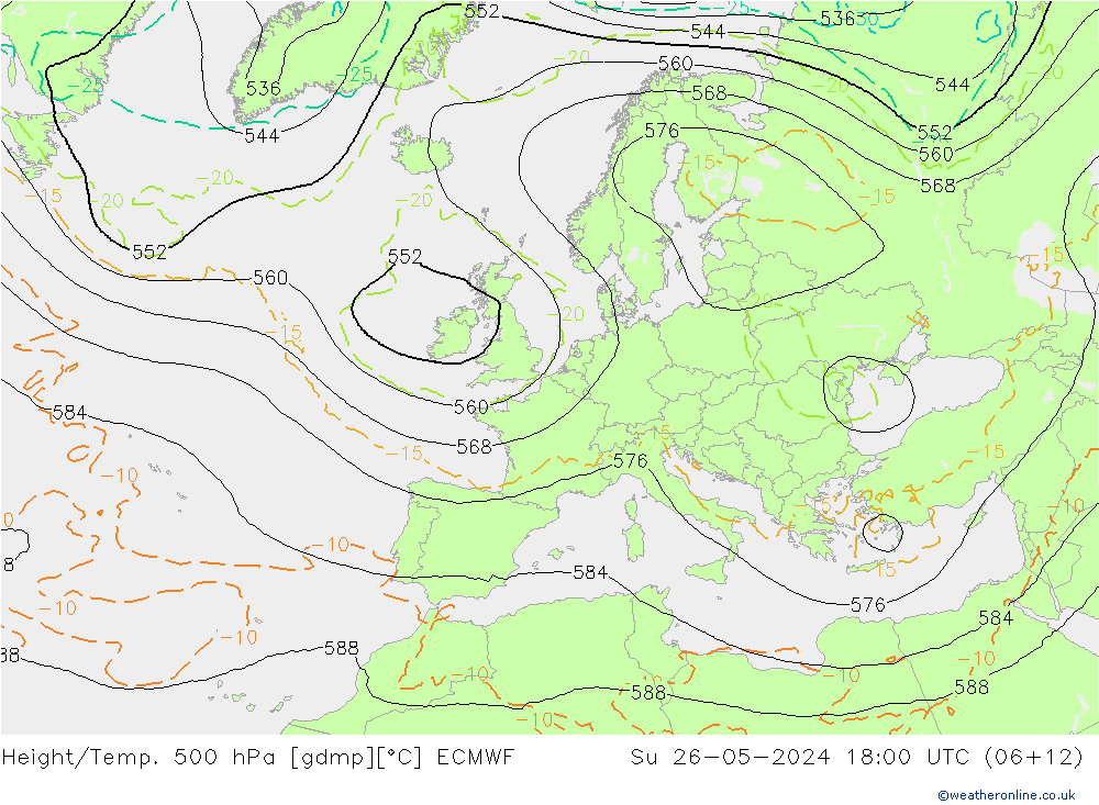 Z500/Rain (+SLP)/Z850 ECMWF 星期日 26.05.2024 18 UTC