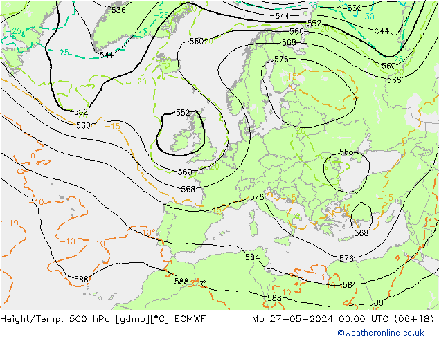 Hoogte/Temp. 500 hPa ECMWF ma 27.05.2024 00 UTC