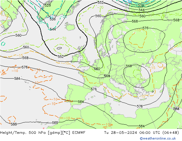 Yükseklik/Sıc. 500 hPa ECMWF Sa 28.05.2024 06 UTC