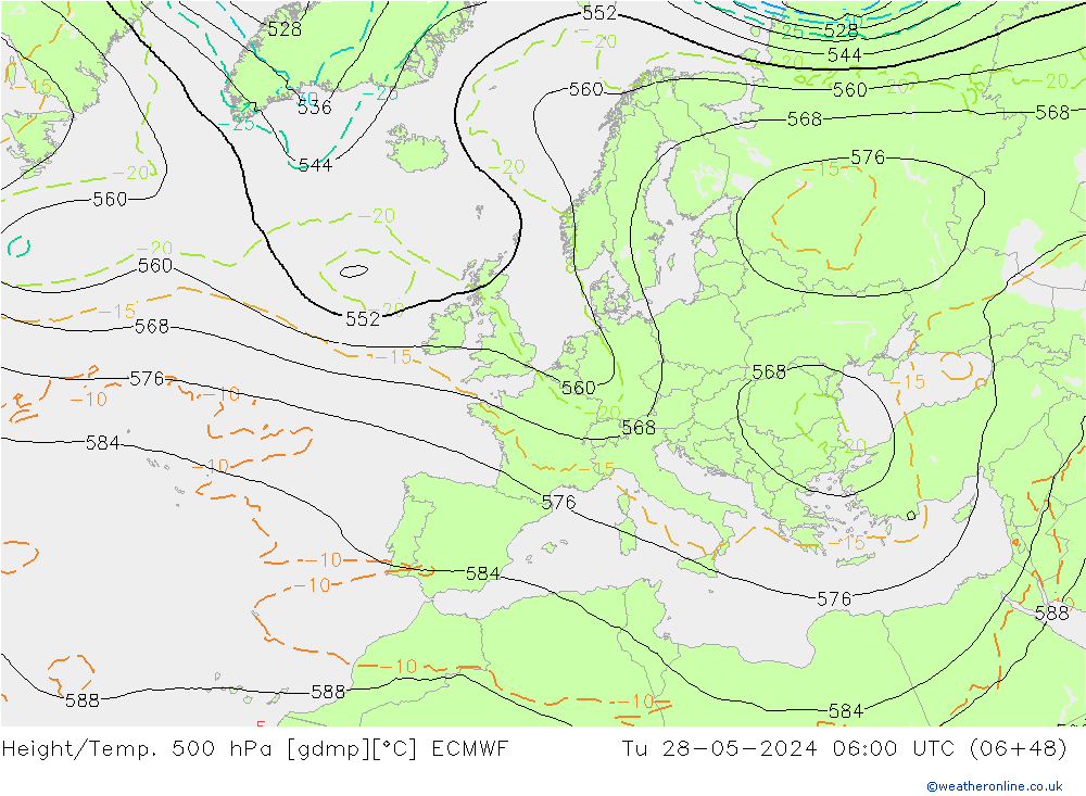 Z500/Regen(+SLP)/Z850 ECMWF di 28.05.2024 06 UTC