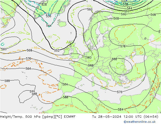 Z500/Rain (+SLP)/Z850 ECMWF Tu 28.05.2024 12 UTC