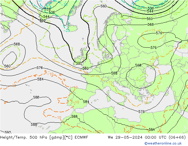 Z500/Rain (+SLP)/Z850 ECMWF St 29.05.2024 00 UTC