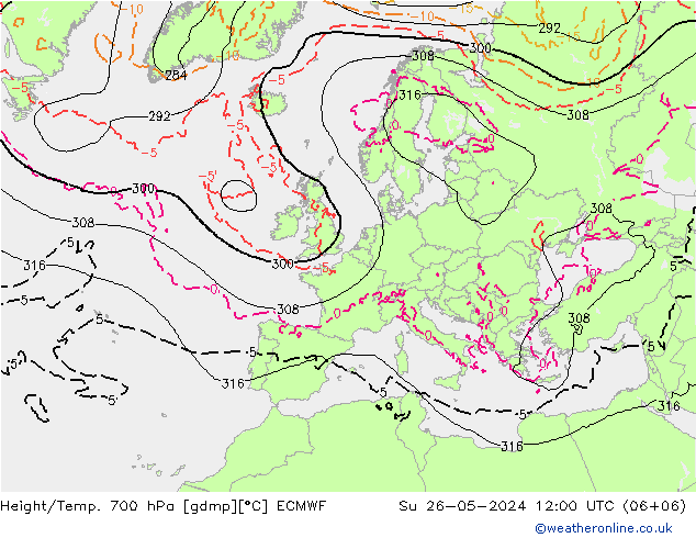 Yükseklik/Sıc. 700 hPa ECMWF Paz 26.05.2024 12 UTC